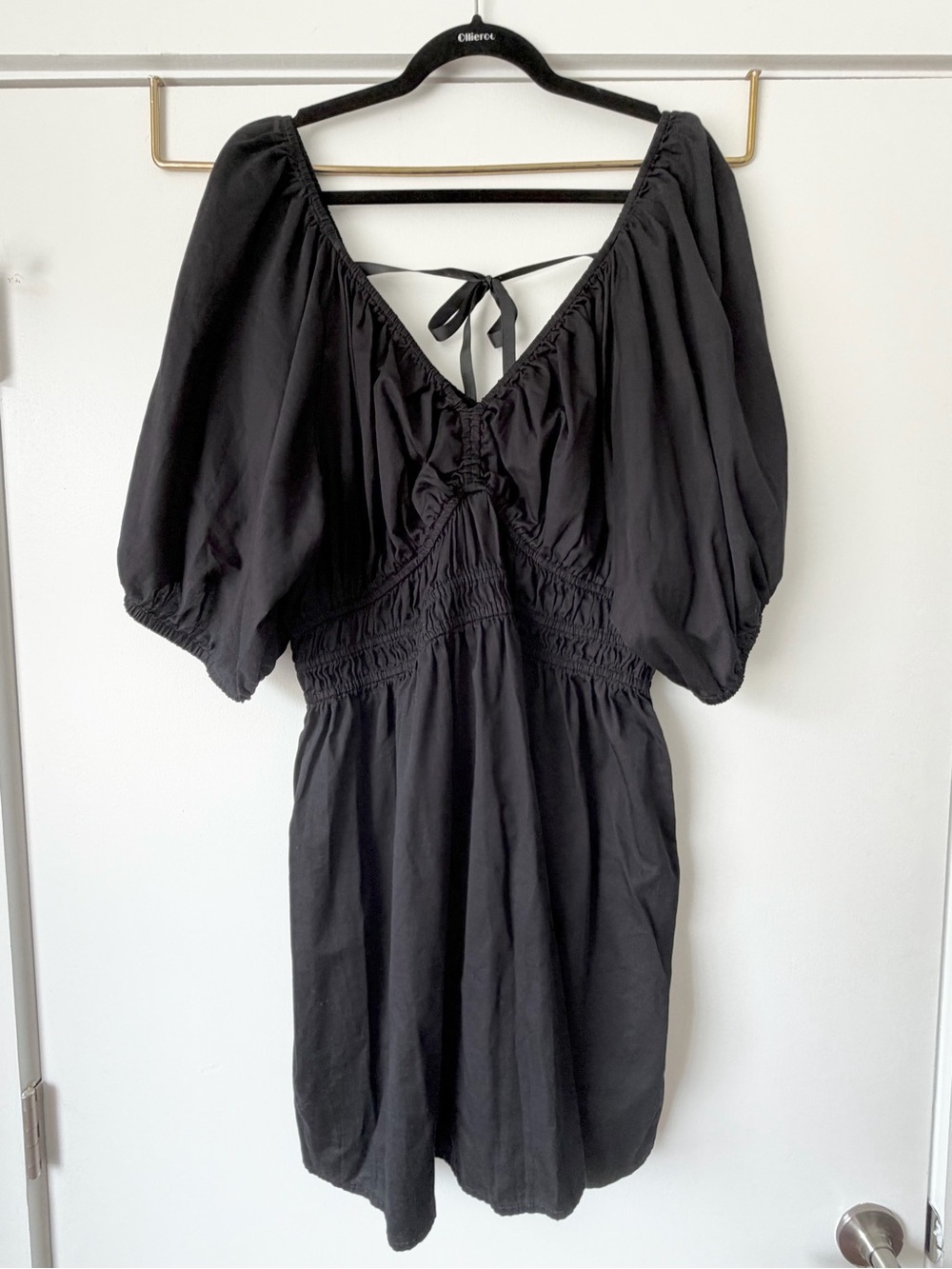 Old Navy Black Puff Sleeve Mini Dress with V-Tie Back